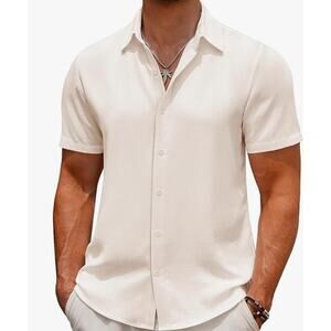 Mens Casual Summer Beach Shirt Button Down Short Sleeve Cotton Linen SIZE SMALL